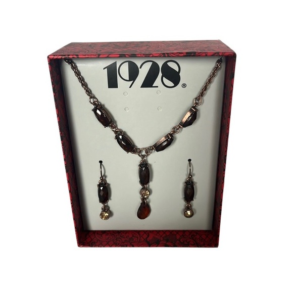 1928 Brown Beaded Necklace and Earrings set. NWT - Picture 5 of 7